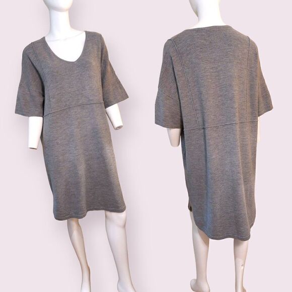 French Connection V-Neck Dress in Gray with Short Sleeves Size Medium - Picture 2 of 7